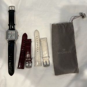 Michele Deco watch with three leather bands